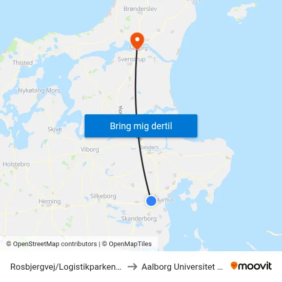 Rosbjergvej/Logistikparken (Aarhus Kom) to Aalborg Universitet Strandvejen map