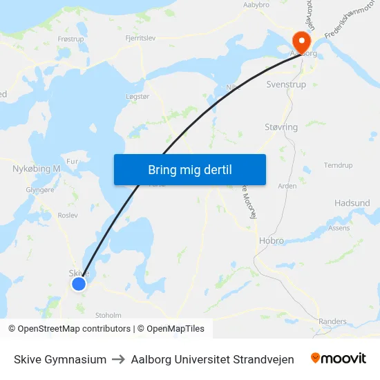 Skive Gymnasium to Aalborg Universitet Strandvejen map