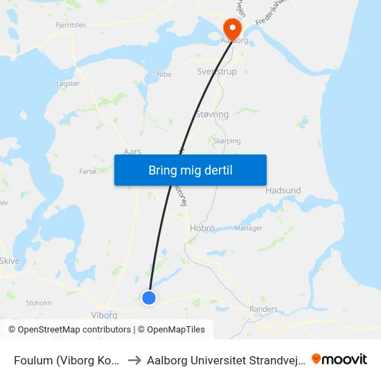 Foulum (Viborg Kom) to Aalborg Universitet Strandvejen map