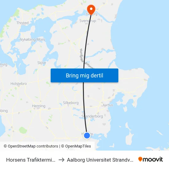 Horsens Trafikterminal to Aalborg Universitet Strandvejen map