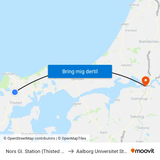 Nors Gl. Station (Thisted Kommune) to Aalborg Universitet Strandvejen map