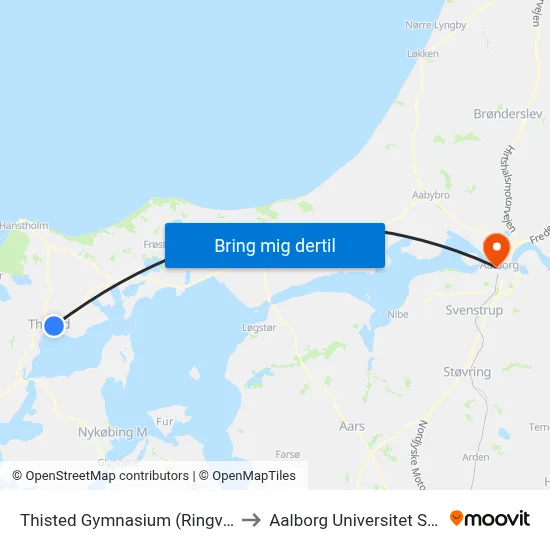 Thisted Gymnasium (Ringvej / Thisted) to Aalborg Universitet Strandvejen map