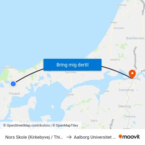 Nors Skole (Kirkebyvej / Thisted Kommune) to Aalborg Universitet Strandvejen map