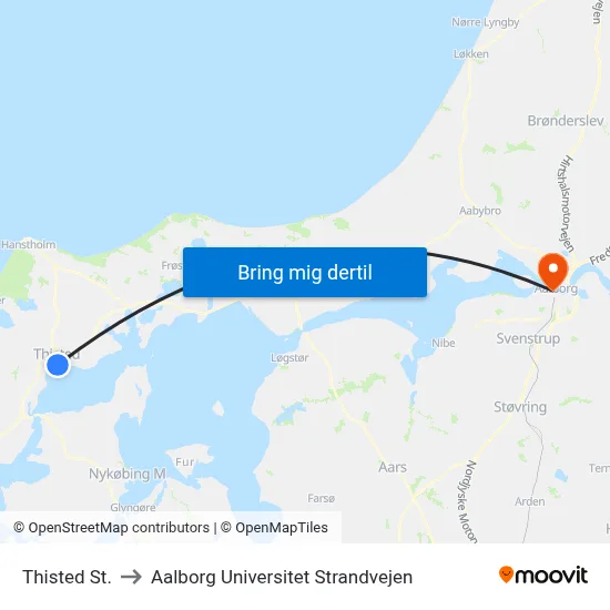 Thisted St. to Aalborg Universitet Strandvejen map