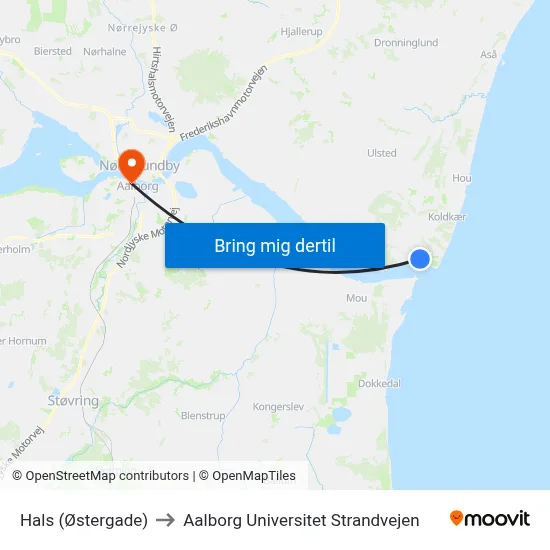 Hals (Østergade) to Aalborg Universitet Strandvejen map
