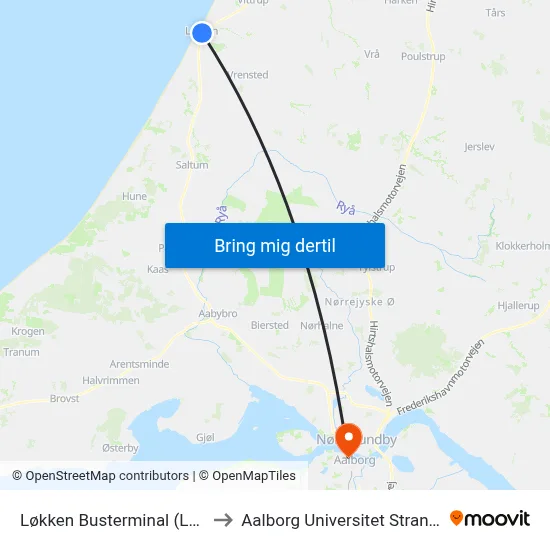 Løkken Busterminal (Løkken) to Aalborg Universitet Strandvejen map