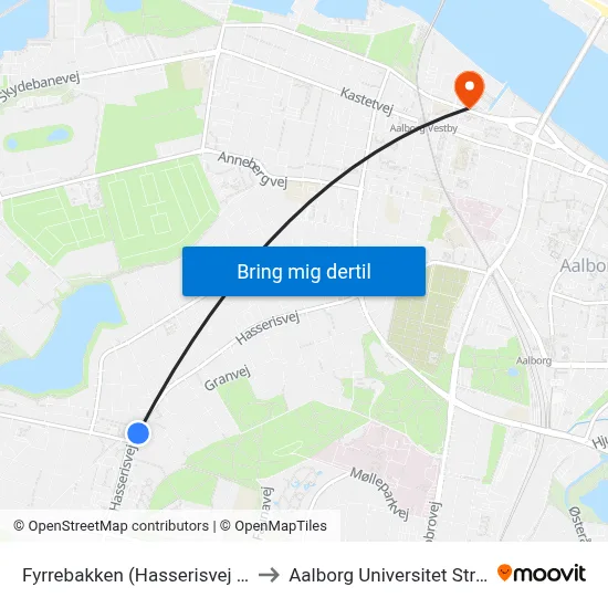 Fyrrebakken (Hasserisvej / Aalborg) to Aalborg Universitet Strandvejen map