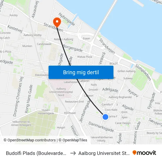 Budolfi Plads (Boulevarden / Aalborg) to Aalborg Universitet Strandvejen map