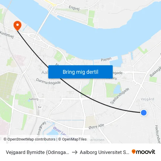 Vejgaard Bymidte (Odinsgade / Aalborg) to Aalborg Universitet Strandvejen map