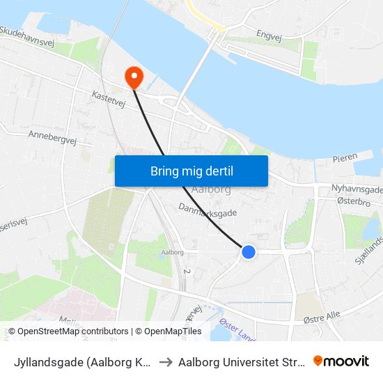 Jyllandsgade (Aalborg Kommune) to Aalborg Universitet Strandvejen map