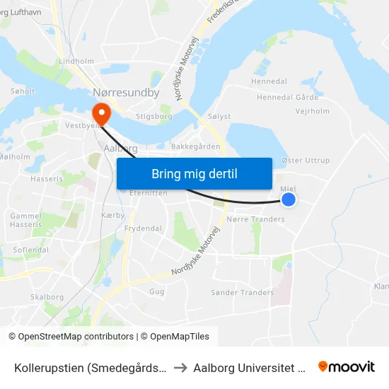 Kollerupstien (Smedegårdsvej / Aalborg) to Aalborg Universitet Strandvejen map