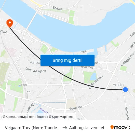 Vejgaard Torv (Nørre Tranders Vej / Aalborg) to Aalborg Universitet Strandvejen map