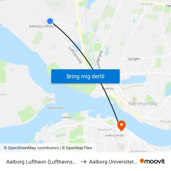 Aalborg Lufthavn (Lufthavnsvej / Nørresundby) to Aalborg Universitet Strandvejen map
