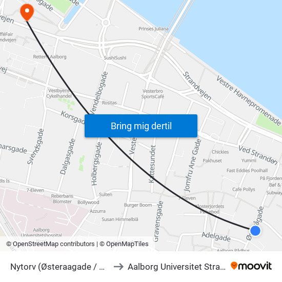 Nytorv (Østeraagade / Aalborg) to Aalborg Universitet Strandvejen map