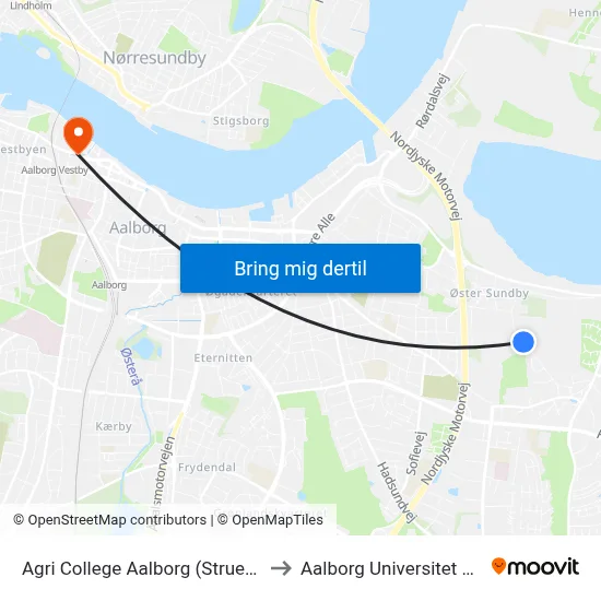 Agri College Aalborg (Struervej / Aalborg) to Aalborg Universitet Strandvejen map