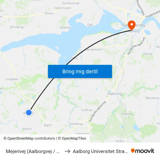 Mejerivej  (Aalborgvej / Hornum) to Aalborg Universitet Strandvejen map
