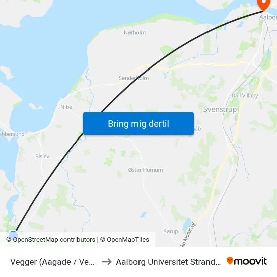 Vegger (Aagade / Vegger) to Aalborg Universitet Strandvejen map