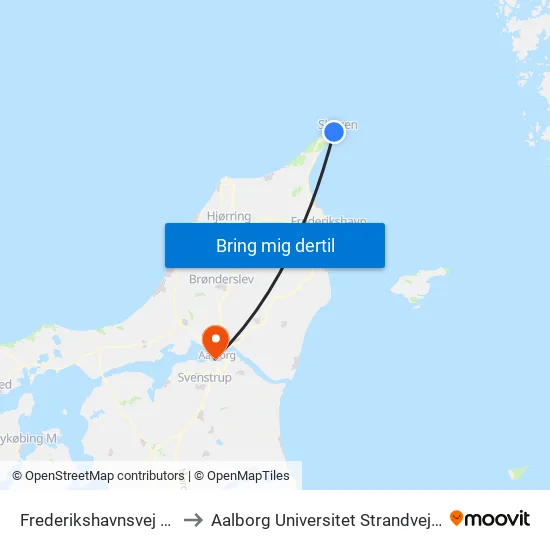 Frederikshavnsvej St. to Aalborg Universitet Strandvejen map