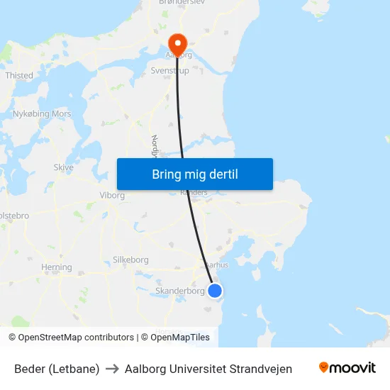 Beder (Letbane) to Aalborg Universitet Strandvejen map