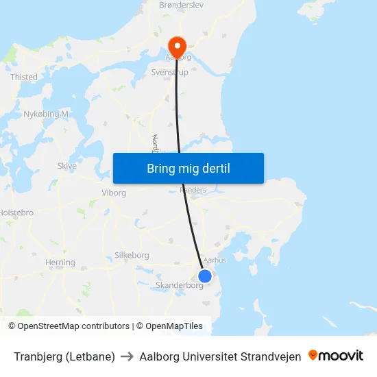 Tranbjerg (Letbane) to Aalborg Universitet Strandvejen map