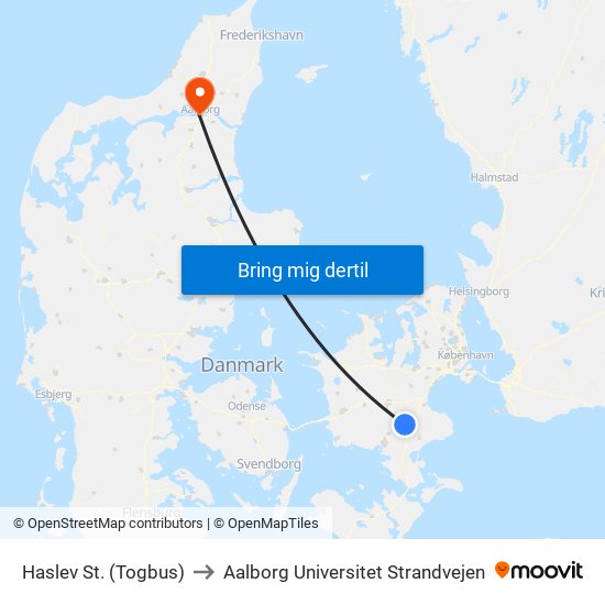 Haslev St. (Togbus) to Aalborg Universitet Strandvejen map