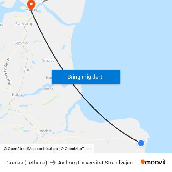 Grenaa (Letbane) to Aalborg Universitet Strandvejen map