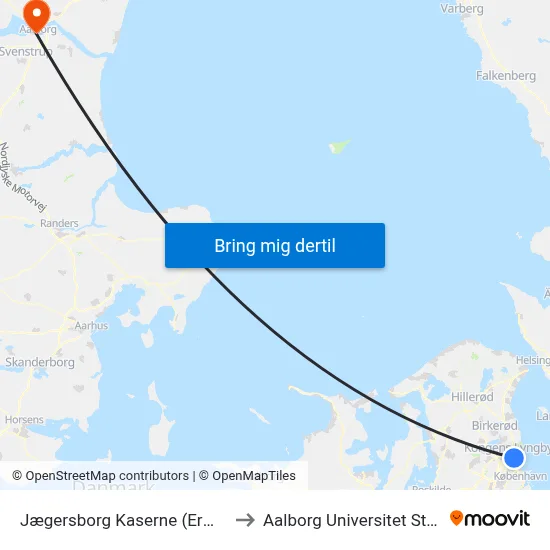 Jægersborg Kaserne (Ermelundsvej) to Aalborg Universitet Strandvejen map