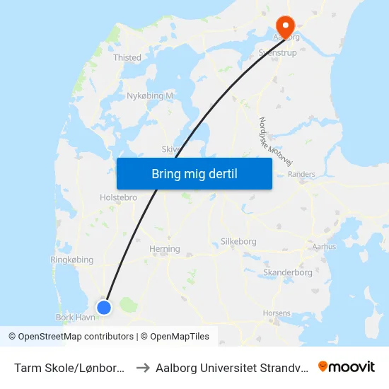 Tarm Skole/Lønborgvej to Aalborg Universitet Strandvejen map