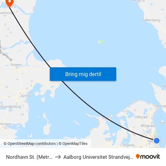 Nordhavn St. (Metro) to Aalborg Universitet Strandvejen map