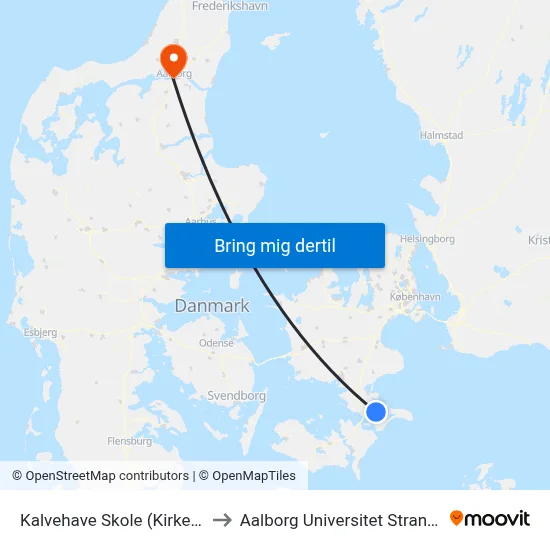 Kalvehave Skole (Kirkevejen) to Aalborg Universitet Strandvejen map