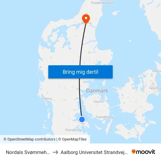 Nordals Svømmehal to Aalborg Universitet Strandvejen map