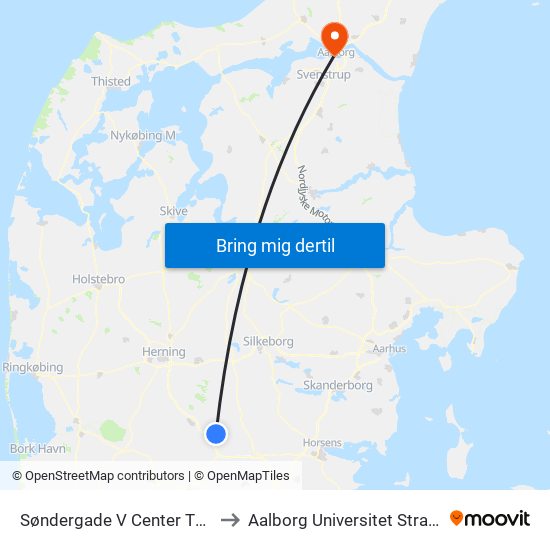 Søndergade V Center Thyregod to Aalborg Universitet Strandvejen map