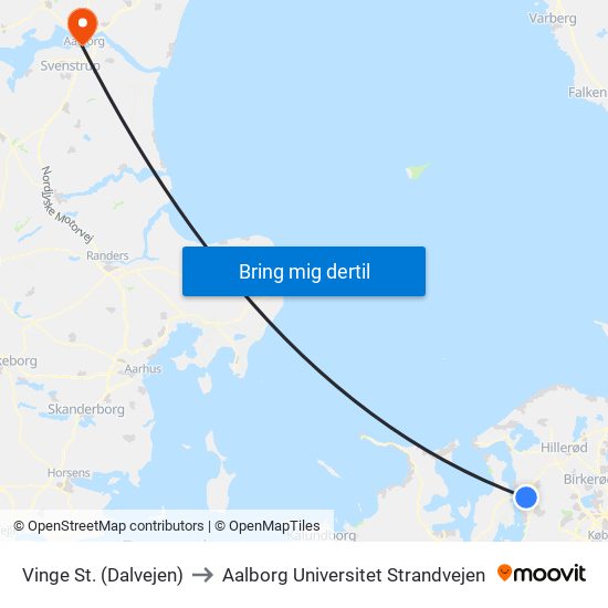 Vinge St. (Dalvejen) to Aalborg Universitet Strandvejen map