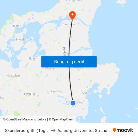 Skanderborg St. (Togbus) to Aalborg Universitet Strandvejen map
