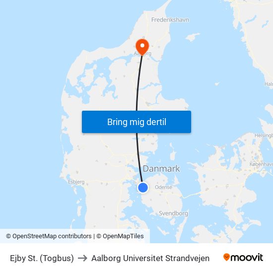 Ejby St. (Togbus) to Aalborg Universitet Strandvejen map