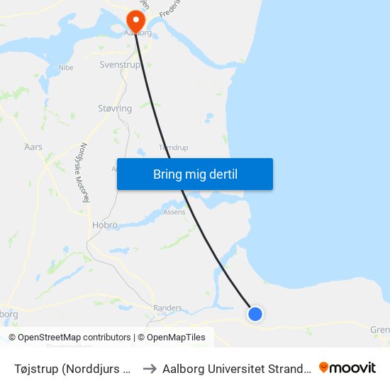 Tøjstrup (Norddjurs Kom) to Aalborg Universitet Strandvejen map