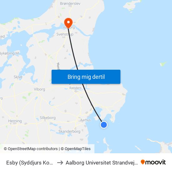 Esby (Syddjurs Kom) to Aalborg Universitet Strandvejen map