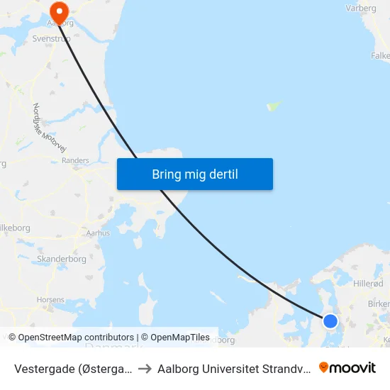 Vestergade (Østergade) to Aalborg Universitet Strandvejen map
