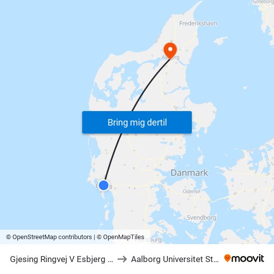 Gjesing Ringvej V Esbjerg Storcenter to Aalborg Universitet Strandvejen map