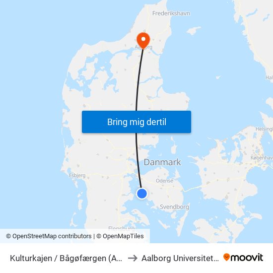 Kulturkajen / Bågøfærgen (Assens Kommune) to Aalborg Universitet Strandvejen map