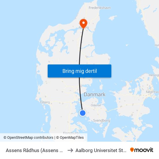 Assens Rådhus (Assens Kommune) to Aalborg Universitet Strandvejen map