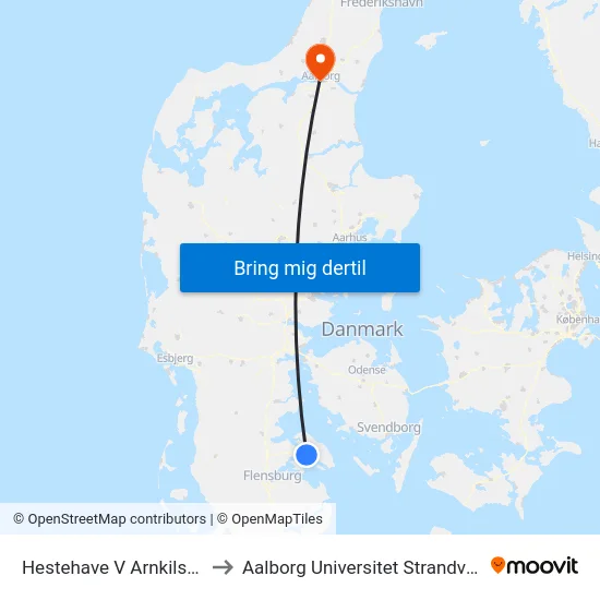 Hestehave V Arnkilsmaj to Aalborg Universitet Strandvejen map