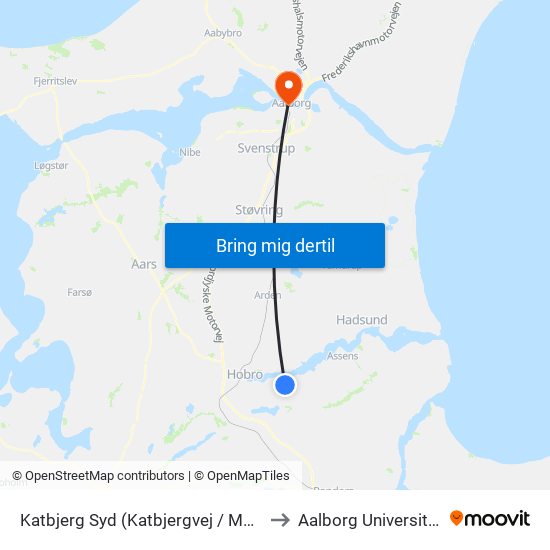 Katbjerg Syd (Katbjergvej / Mariagerfjord Kommune) to Aalborg Universitet Strandvejen map