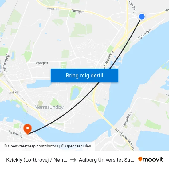 Kvickly (Loftbrovej / Nørresundby) to Aalborg Universitet Strandvejen map