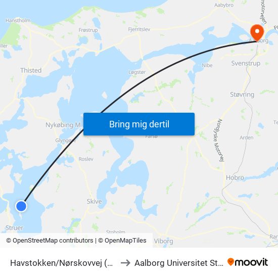 Havstokken/Nørskovvej (Struer Kom) to Aalborg Universitet Strandvejen map