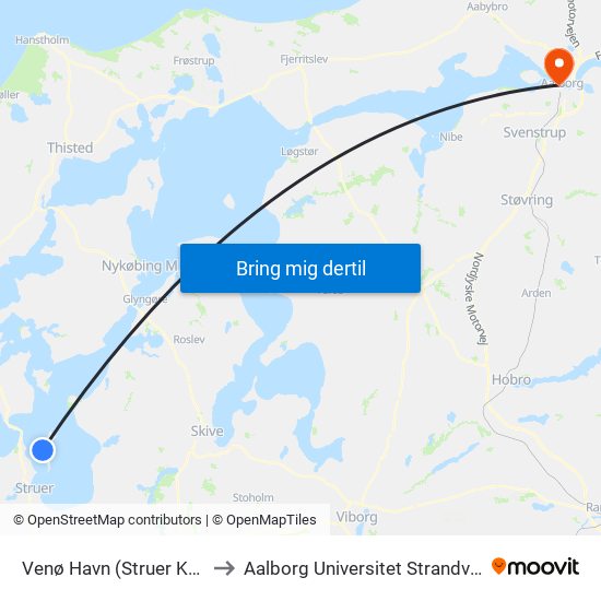 Venø Havn (Struer Kom) to Aalborg Universitet Strandvejen map