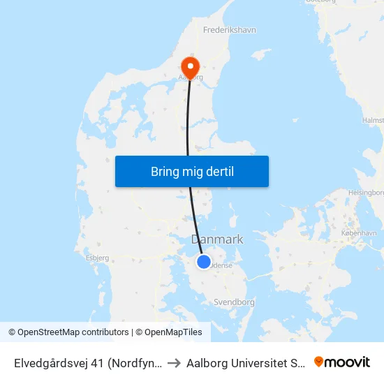 Elvedgårdsvej 41 (Nordfyn Kommune) to Aalborg Universitet Strandvejen map