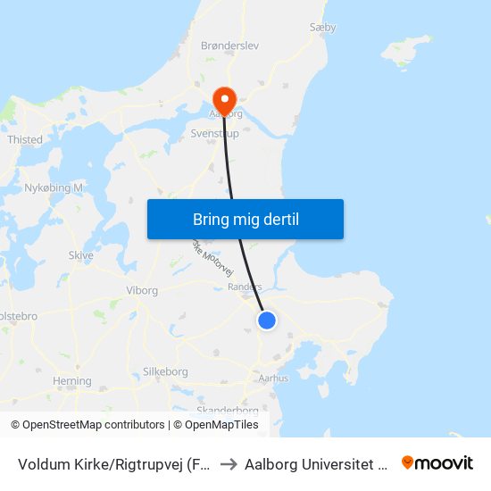 Voldum Kirke/Rigtrupvej (Favrskov Kom) to Aalborg Universitet Strandvejen map