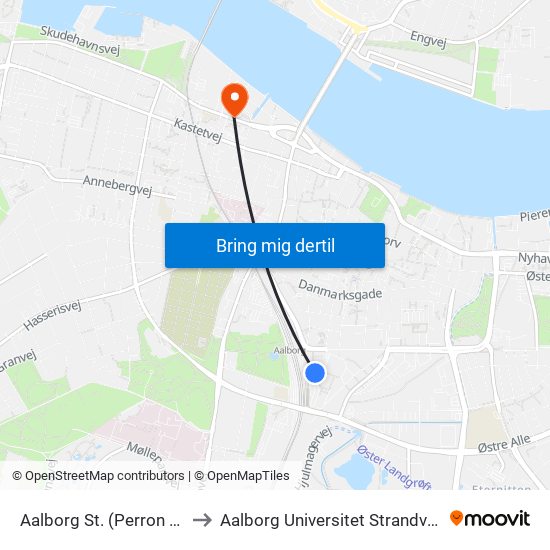 Aalborg St. (Perron C7) to Aalborg Universitet Strandvejen map