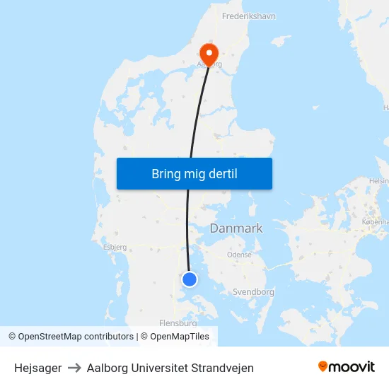 Hejsager to Aalborg Universitet Strandvejen map